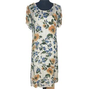 Vtg AMERICAN ANGEL Women Short Sleeves Floral Maxi Dress Sz M 90s Y2K Tan 9-12